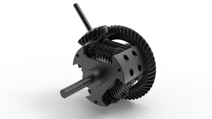 3D rendering - differential gear assembly isolated on white