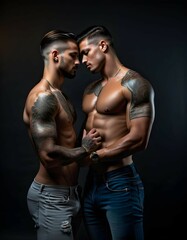 Fototapeta na wymiar Sexy tattooed same sex couple