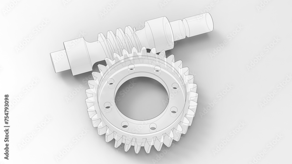 Poster 3d rendering - sketch worm gears assembly