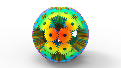 3D rendering - FEA study of a sphere made of gears