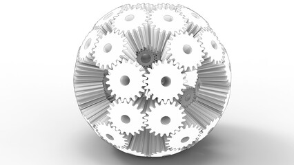 3d rendering - sketched sphere made of gears