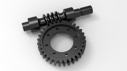 3D rendering - black worm gear assembly
