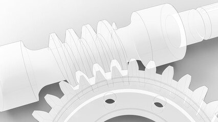 3D rendering - outlined sketch worm gear assembly