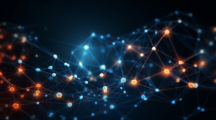 An abstract virtual background features particle and molecule structures.