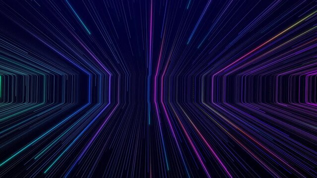 Colorful data flow like a room, abstract colorful background with bright neon rays and glowing lines
