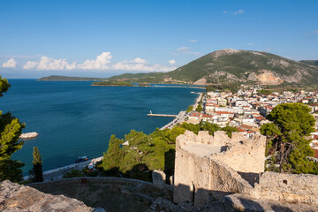 View from the Venetian fortress which dominates the town of Vonitsa on the shores of the Ambracian Gulf, Greece