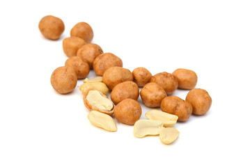 Composition from nuts on the white isolated background 