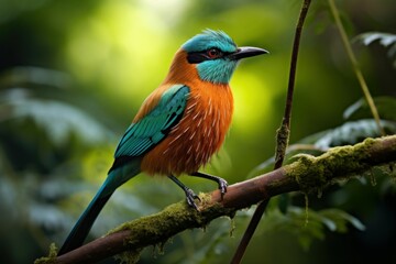 Tropical Motmot bird branch. America wild. Generate Ai