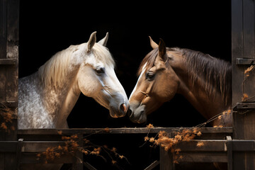 Pair of horses, Horses in love, dark background