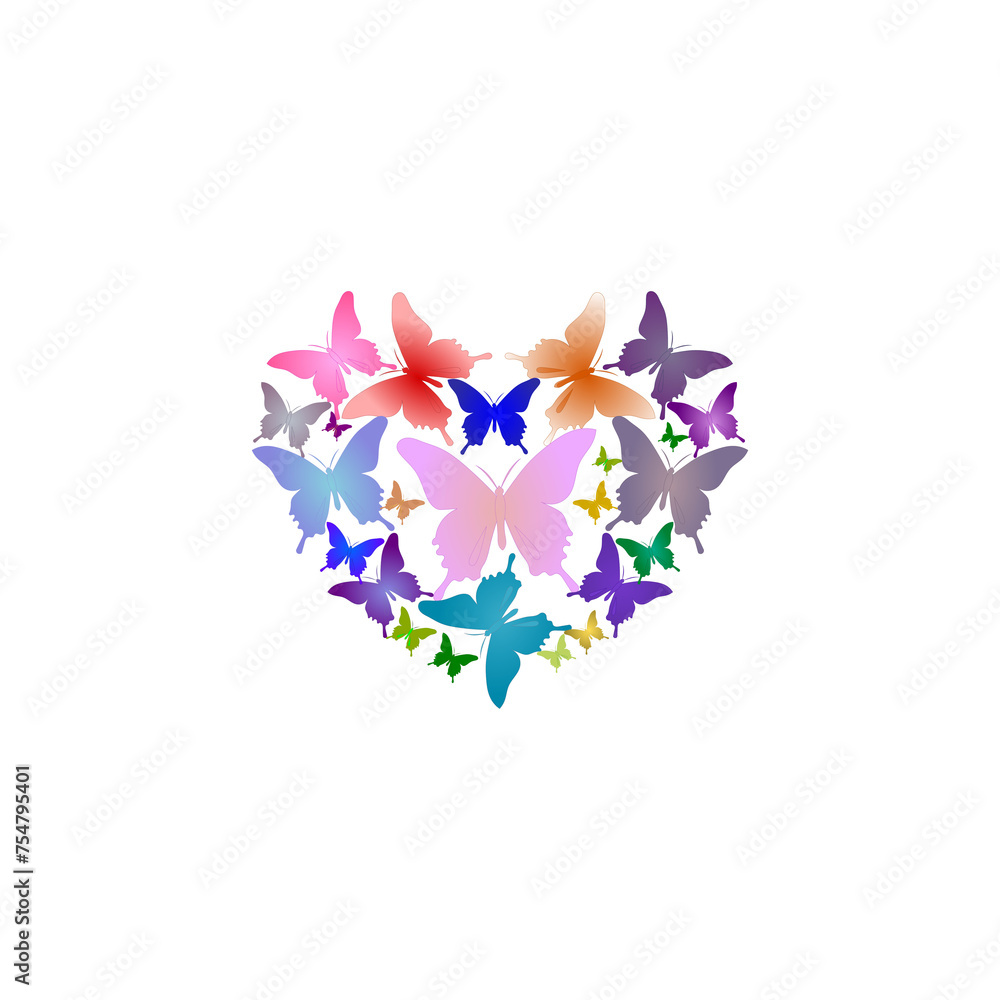 Poster heart with butterflies icon isolated on transparent background