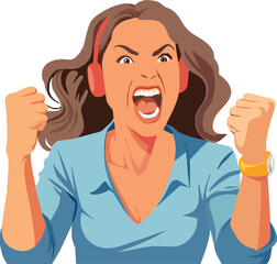 Angry and determined female businesswoman shouting and expressing frustration in the office -