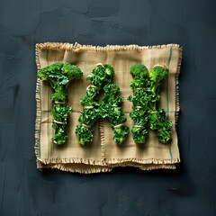 Brokuły tekst TAK! Słowo YES powstało z brokułów. Zieloni i brokuły zostały połączone w kształt napisu YES. Brokuły i zielenina bardzo się starały. Napis Tak brokuły!. - obrazy, fototapety, plakaty