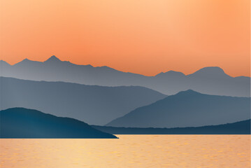1455_Beautiful colourful sunset over the mountains by the sea