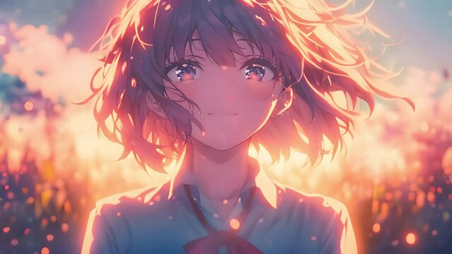アニメ系イラスト笑顔の女子高生,Generative AI 