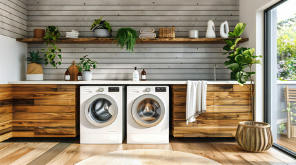 Modern Laundry Space, Stylish and Functional Design for Home Efficiency, Bright and Clean Interior