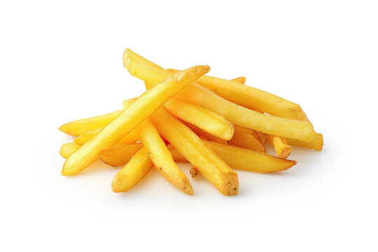 close up isolated image of french fries on a white neutral background