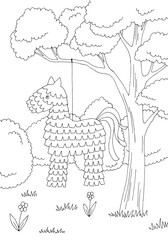 Pinata garden party graphic black white landscape vertical sketch illustration vector  - 754799019