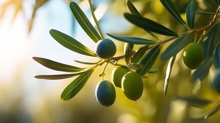 Close-up shot with a macro lens captures olive buds in the spring on olive branches.