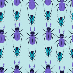 Seamless pattern with beetles. Pattern with beetles.