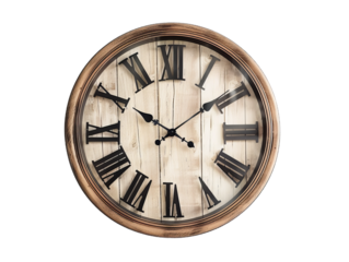 wall clock cutout with roman numerals png isolated on white and transparent background