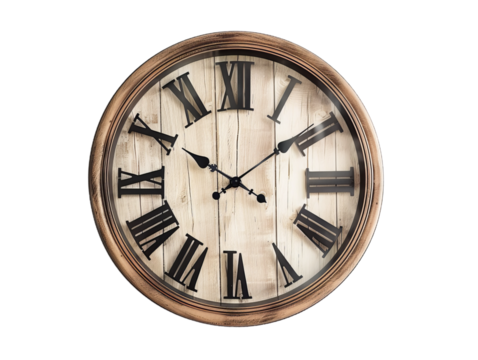 wall clock cutout with roman numerals png isolated on white and transparent background