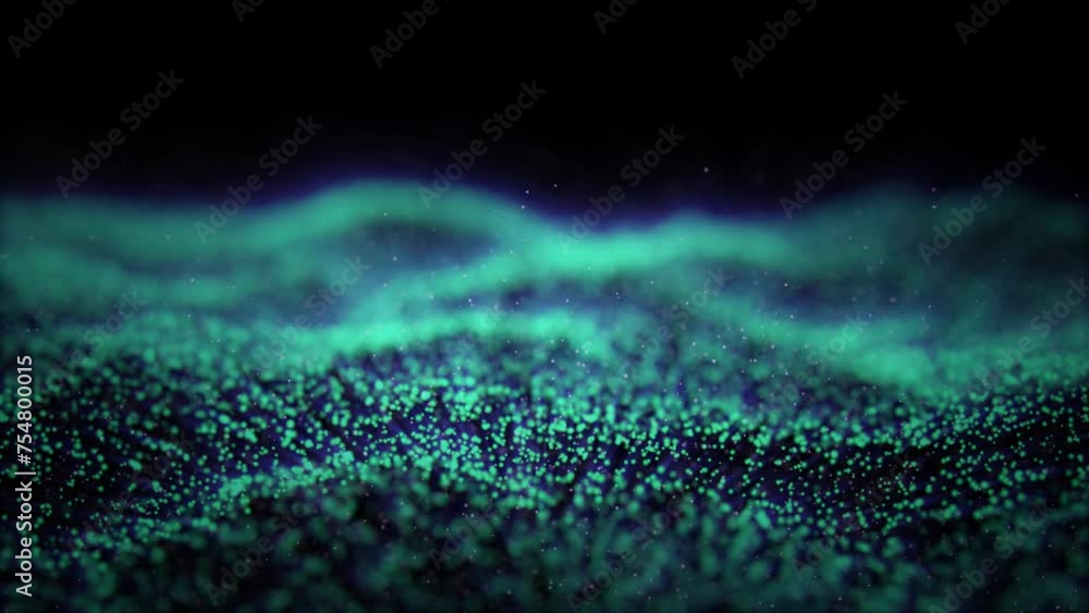 Poster abstract dynamic wave of particles in black. 3d animation