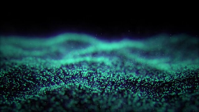 Abstract dynamic wave of particles in black. 3d animation