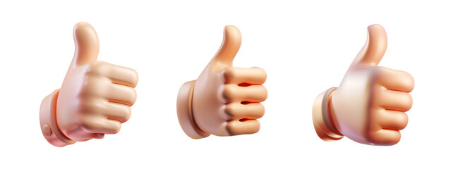 3D Render Thumbs-Up Hands Isolated on Transparent Background for Approval Concepts,