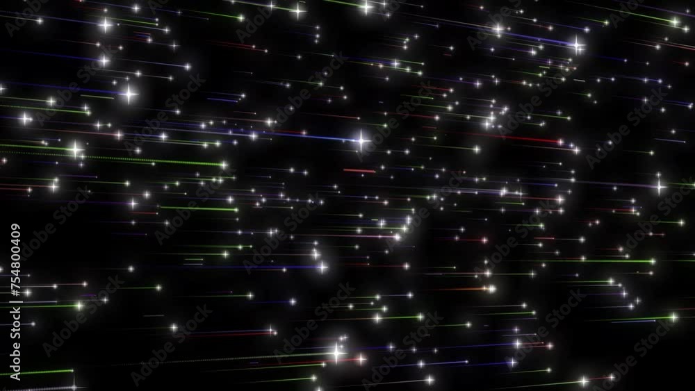Poster multi color glowing shorting stars moving on black background. shorting stars change there position 