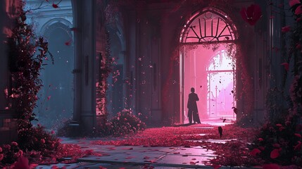 valentine styled medival architecture castle, pink styled aura