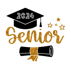 Senior class of 2024. Graduation congratulations at school, university or college. Trendy calligraphy inscription - 754800473