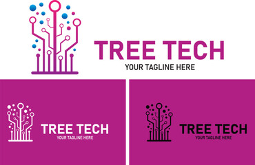 Tree tech logo design template vector illustration with creative idea