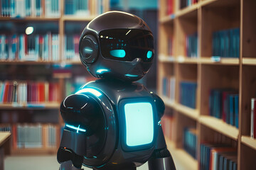 the futuristic vision of AI-powered educational robots facilitating interactive and personalized learning experiences for students - obrazy, fototapety, plakaty