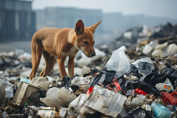 In the rubbish dump there is a Ethiopian Wolf that is eating plastic