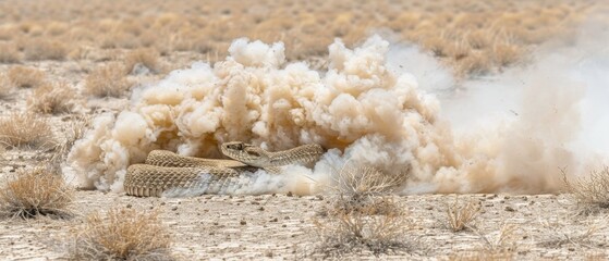 a large bird with it's head in a pile of dust in the middle of a dry grass field.
