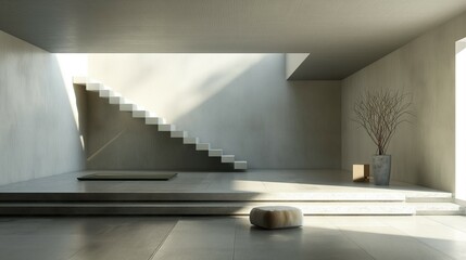A 3D rendering of a modern staircase. 