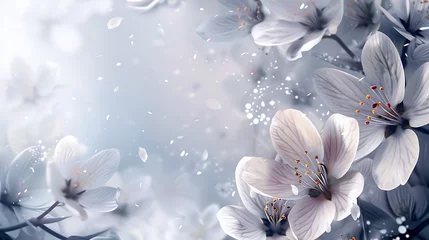 Foto op Canvas Spring background with beautiful white crocus flowers. Floral design. reserve an empty seat  © Anastasiia