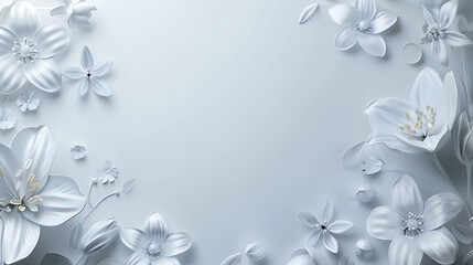 White flowers on a gray background. Vector illustration. Place for your text.
