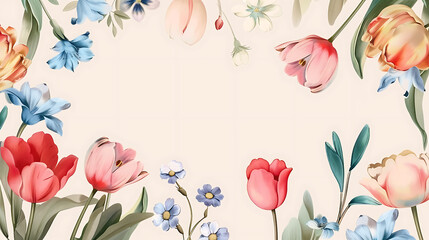 Spring floral background with tulips and forget-me-nots