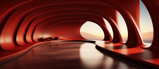Abstract red tunnel on the sea background.