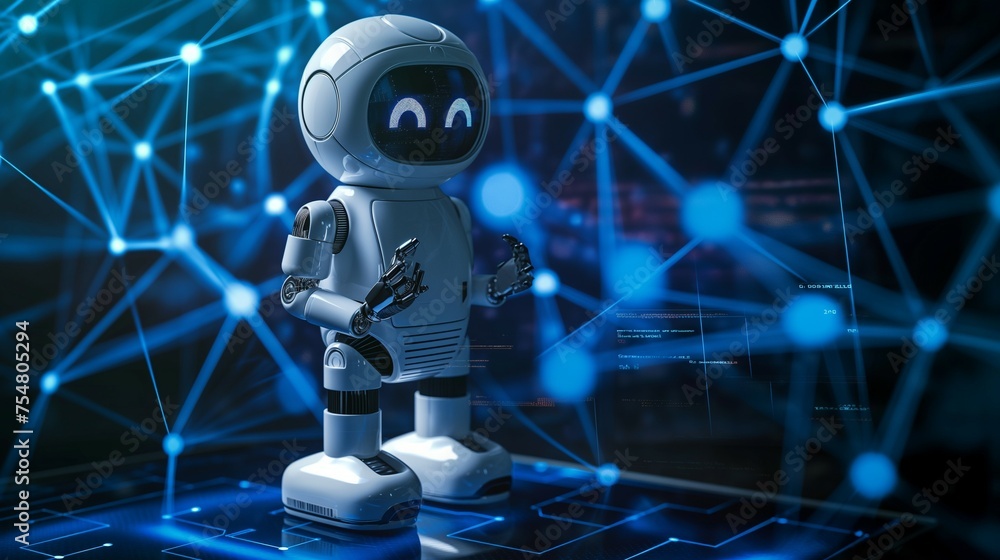Poster ai robot with a virtual digital technology concept.