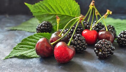 blackberries on a Dark background selective focus blurry background