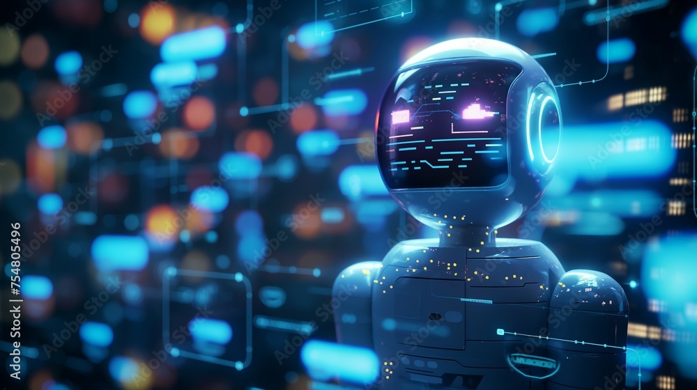 Poster ai robot with a virtual digital technology concept.
