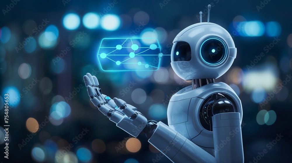 Poster ai robot with a virtual digital technology concept.