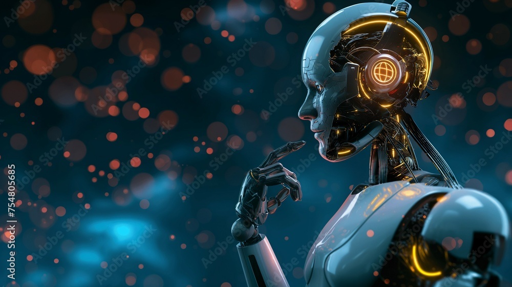 Poster ai robot with a virtual digital technology concept.