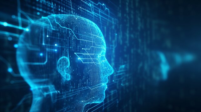 A himan's face with a virtual digital technology concept.