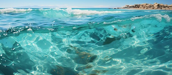 Blue sea water with foam and waves close-up. Natural background