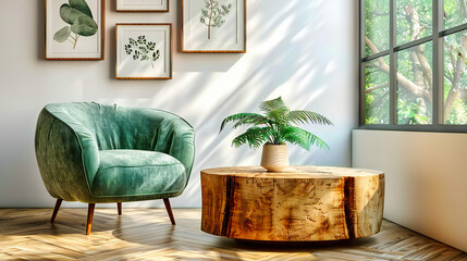 Modern and Comfortable Interior, Stylish Furniture and Green Plant Decor, Cozy and Elegant Living Space