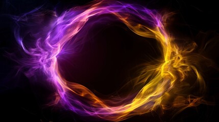 Obraz premium Purple yellow color glowing smoke circle on black background