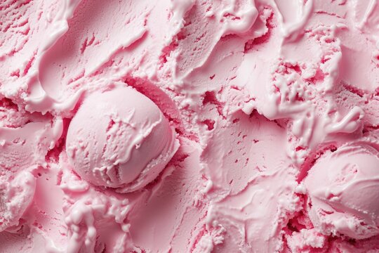 Pink Raspberry Delight: Top-Down Close-Up of Creamy Ice Cream Surface with Pastel Background Texture
